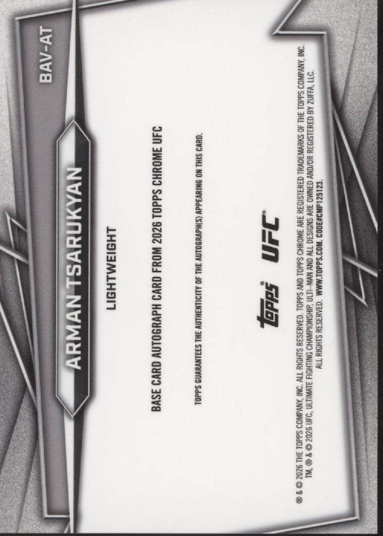 Arman Tsarukyan 2026 Topps Chrome Auto #BAV-AT