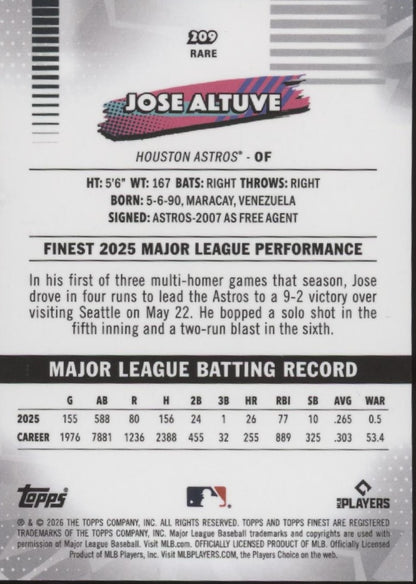 Jose Altuve 2026 Topps Finest Gold Checkerboard Refractor 10/50 #209