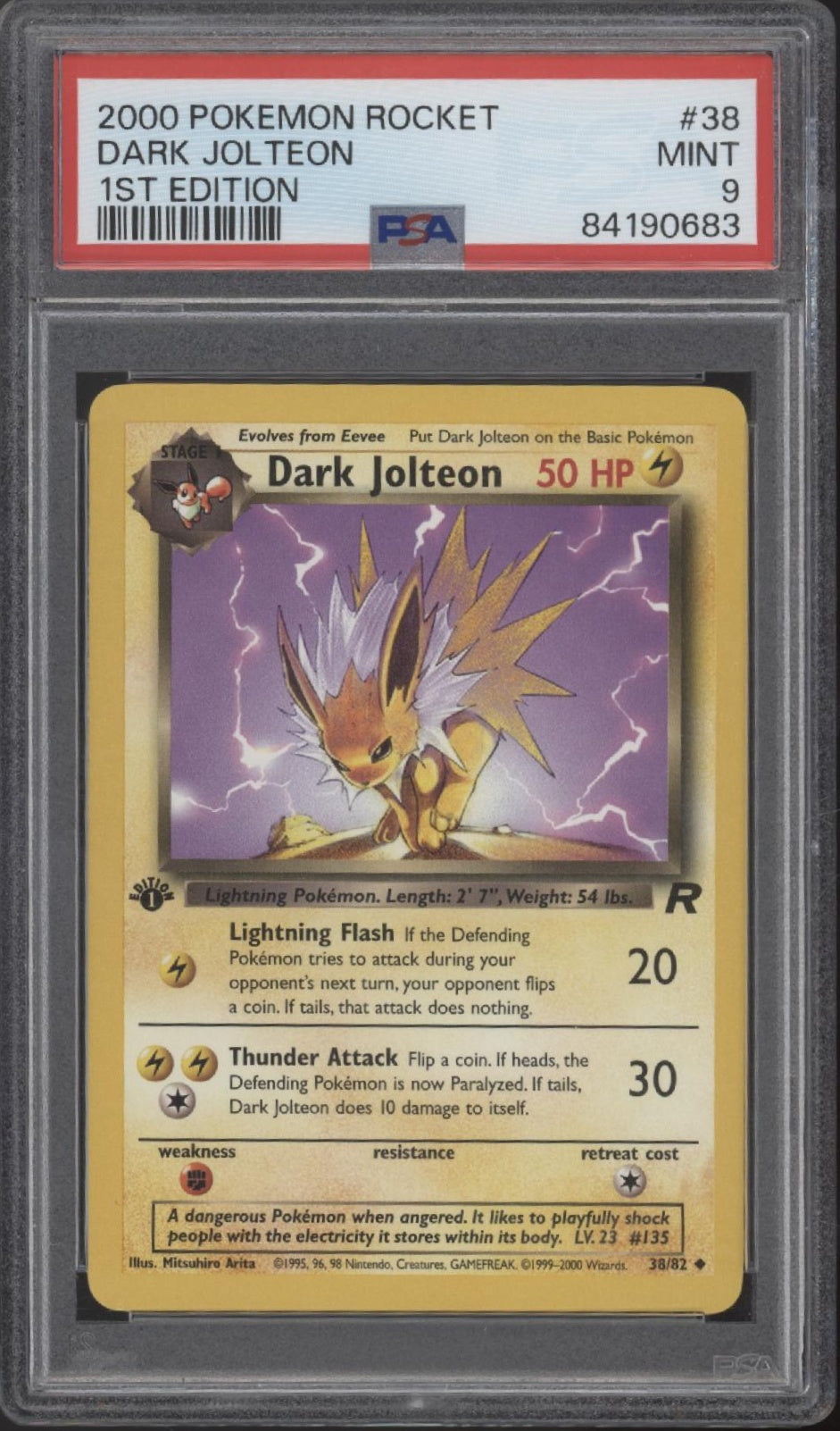 Dark Jolteon Pokemon Team Rocket 1st Edition #38 PSA 9