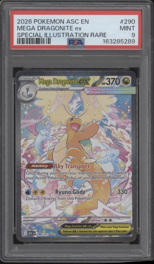 Mega Dragonite ex Pokemon Ascended Heroes Special Illustration Rare #290 PSA 9