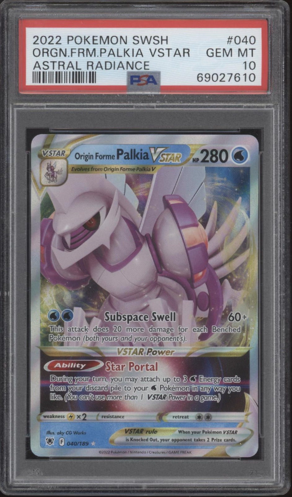 Origin Forme Palkia VSTAR Pokemon Astral Radiance #040 PSA 10