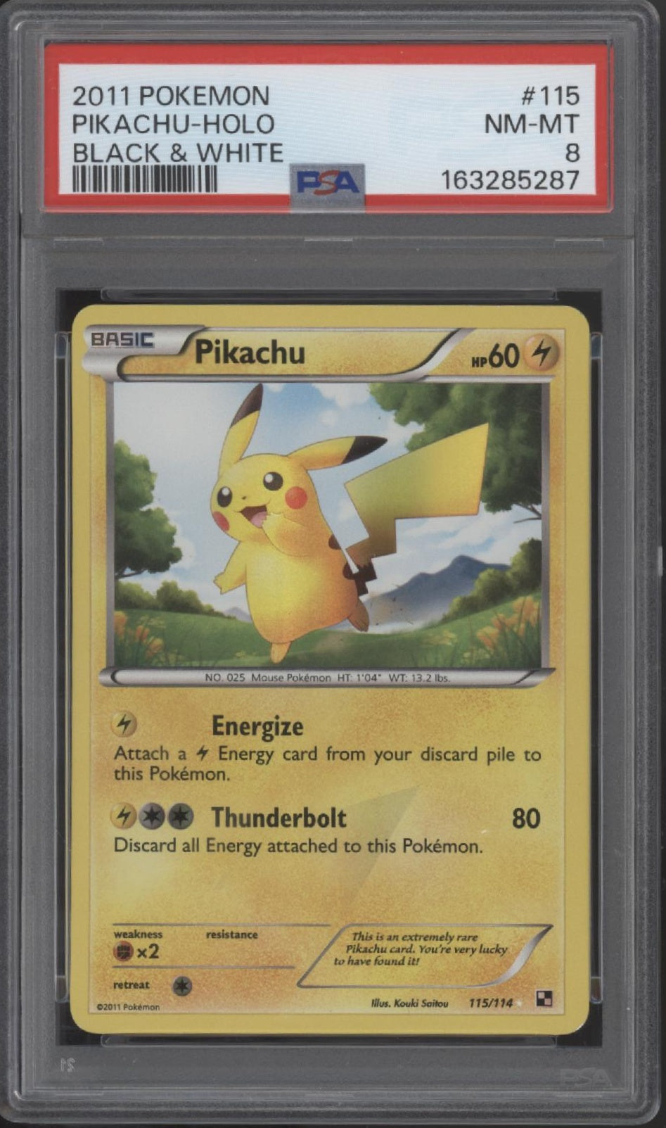 Pikachu Pokemon Black & White Holo #115 PSA 8