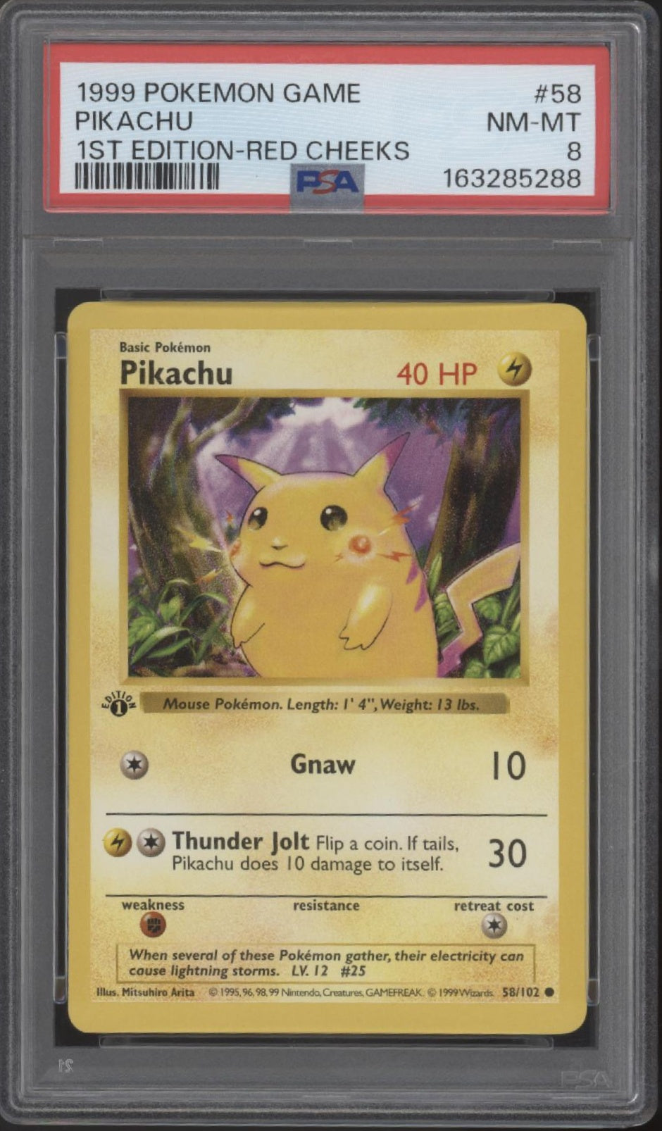 Pikachu Pokemon Base Set Red Cheeks 1st Edition #58 PSA 8
