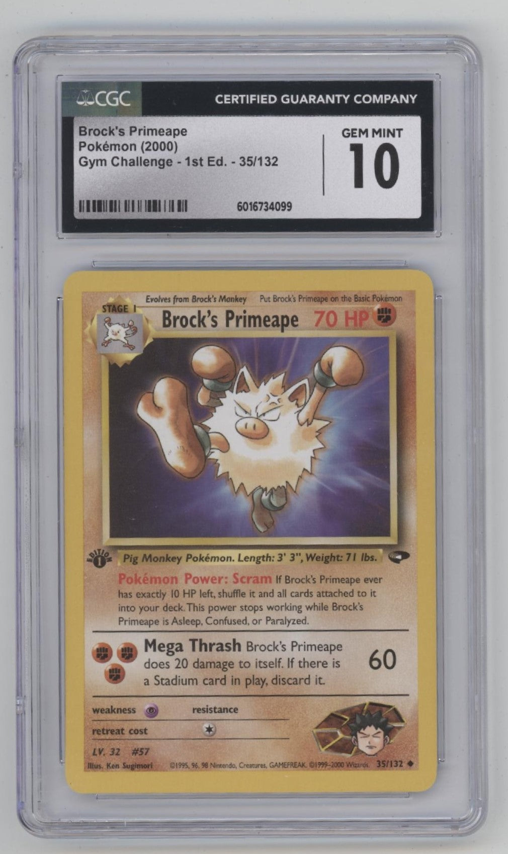 Brock's Primeape Pokemon Gym Challenge 1st Edition #35 CGC 10