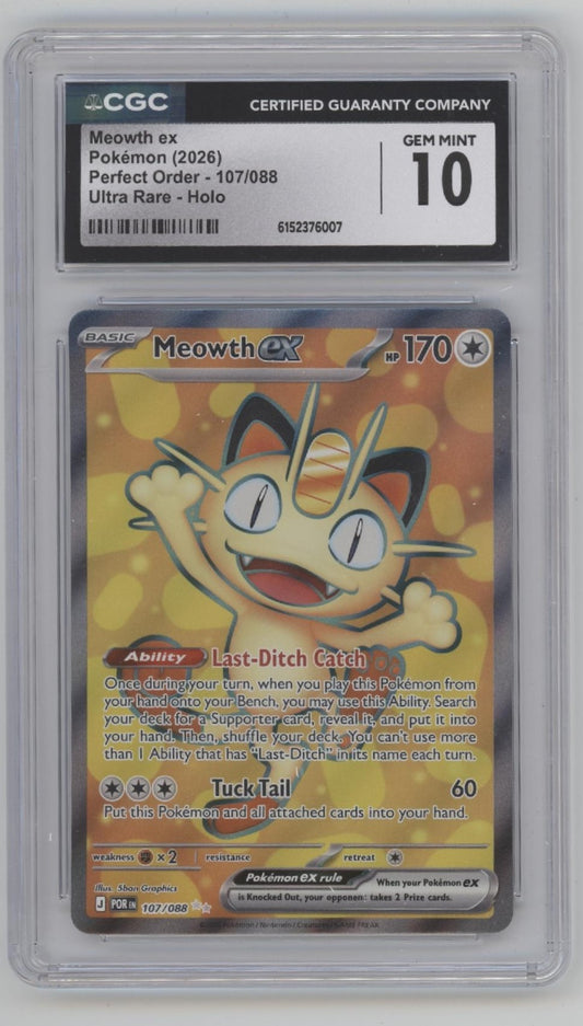 Meowth Pokemon Perfect Order Ultra Rare Holo #107 CGC 10