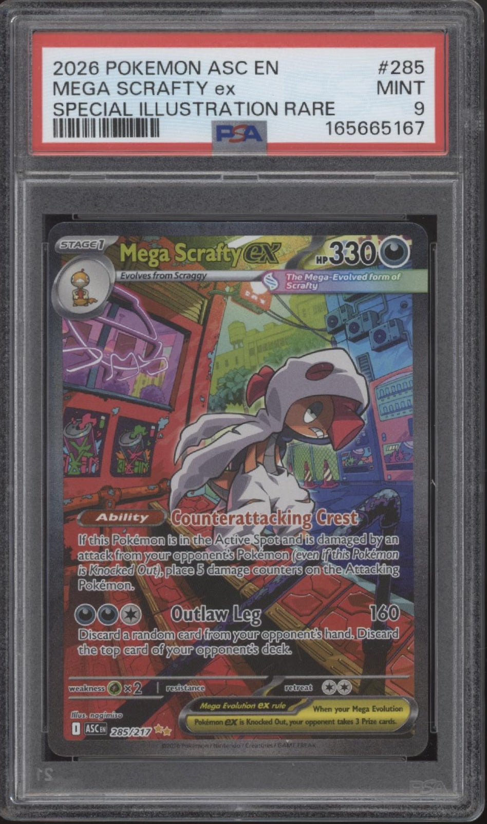 Mega Scrafty ex Pokemon Ascended Heroes Special Illustration Rare #285 PSA 9 #2