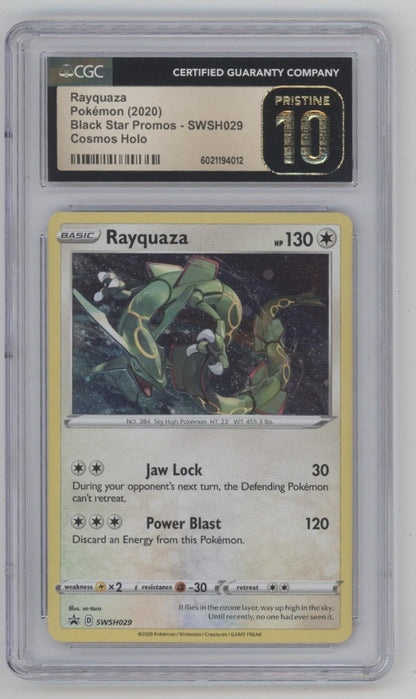Rayquaza Pokemon Black Star Promo Cosmos Holo #SWSH029 CGC 10 Pristine
