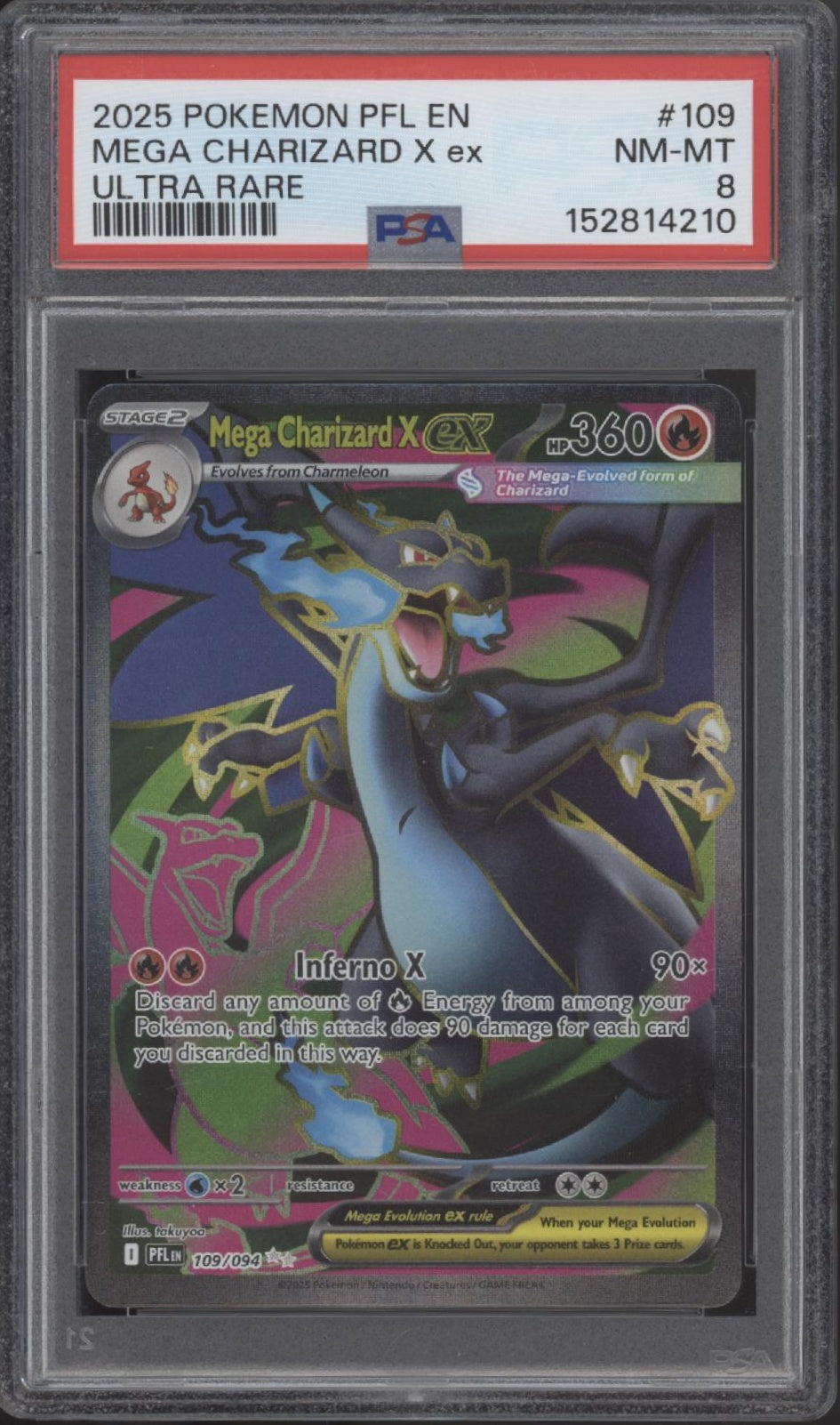 Mega Charizard X ex Pokemon Phantasmal Flames Ultra Rare #109 PSA 8 #2