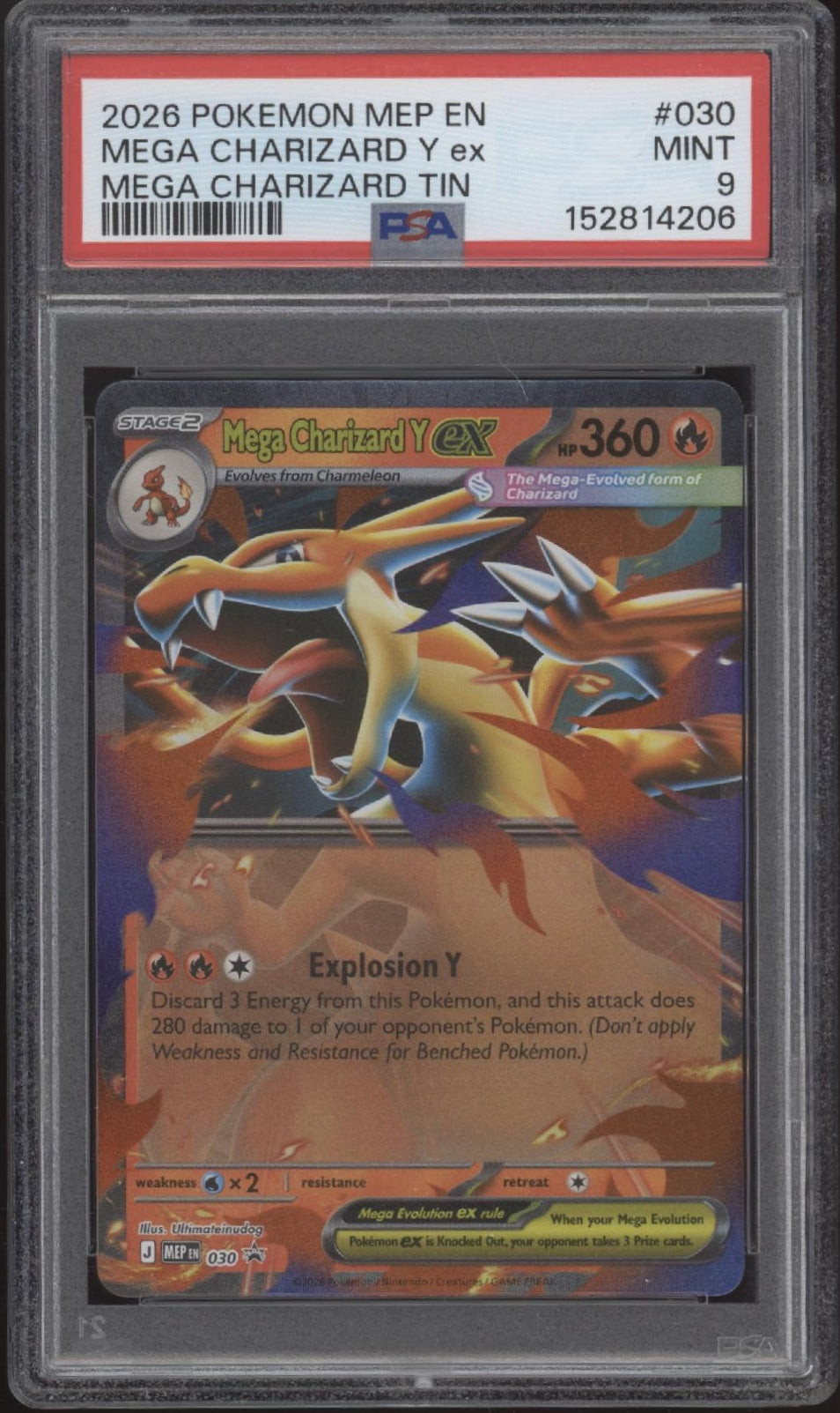 Mega Charizard Y ex Pokemon Mega Charizard Tin #030 PSA 9