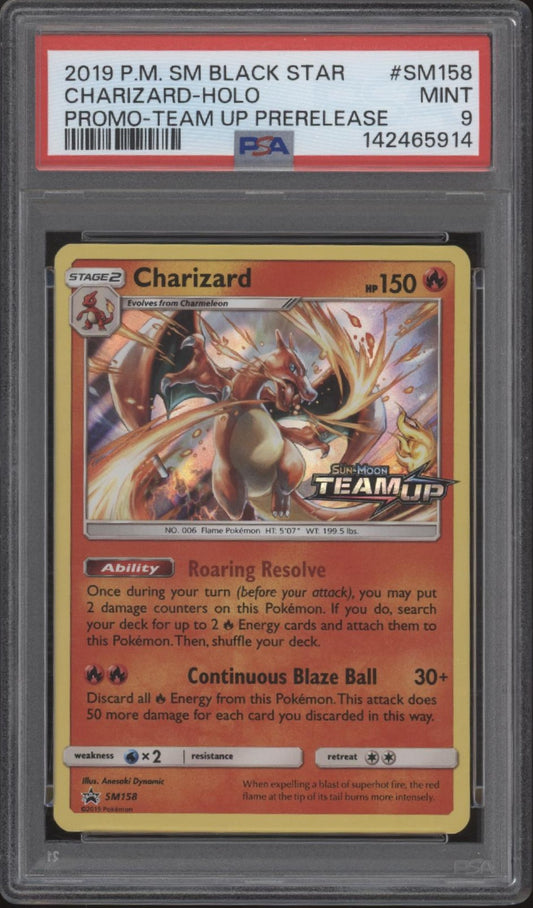 Charizard Pokemon Team Up Prerelease Holo Promo #SM158 PSA 9