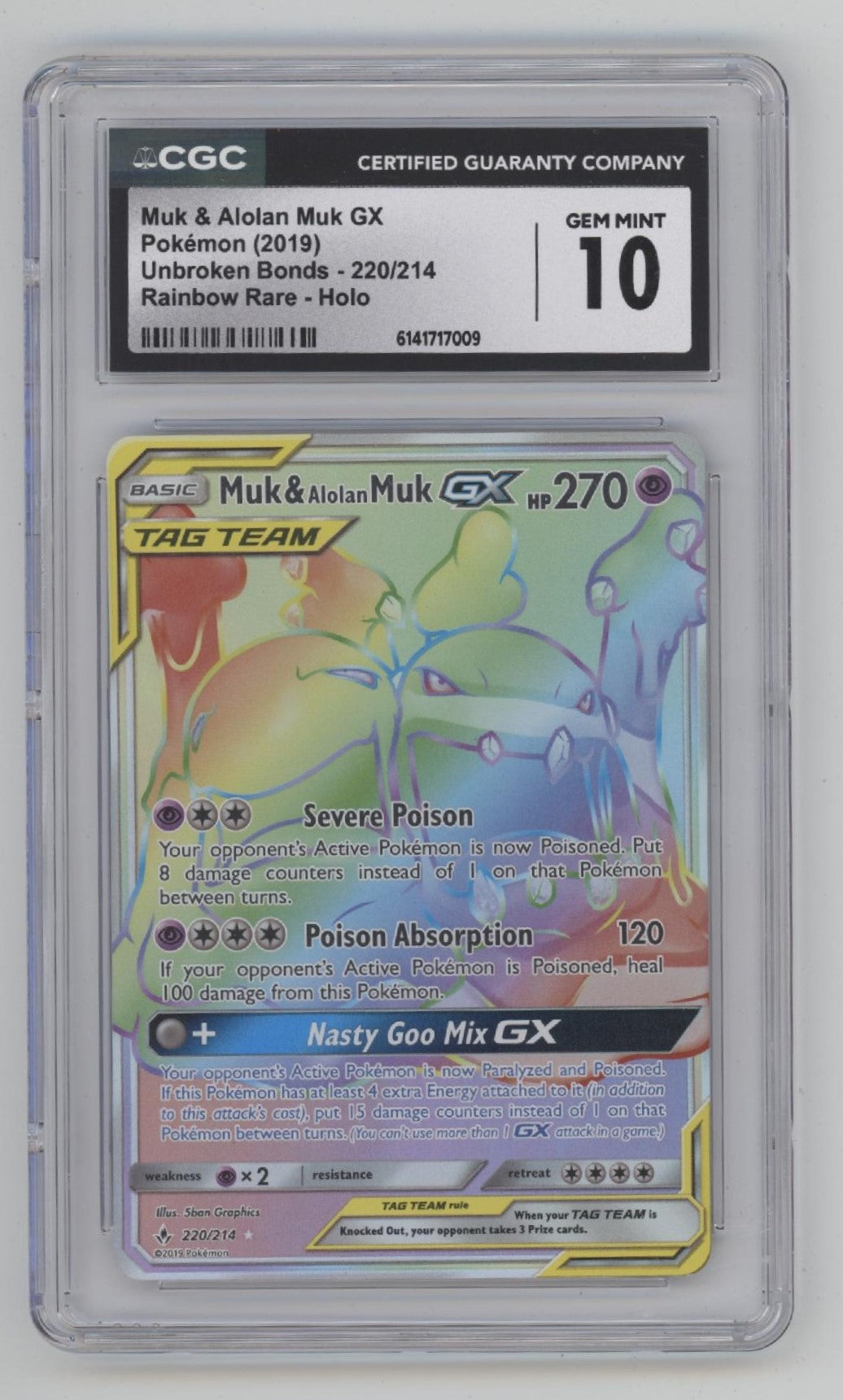 Muk & Alolan Muk GX Pokemon Unbroken Bonds Rainbow Rare Holo #220 CGC 10
