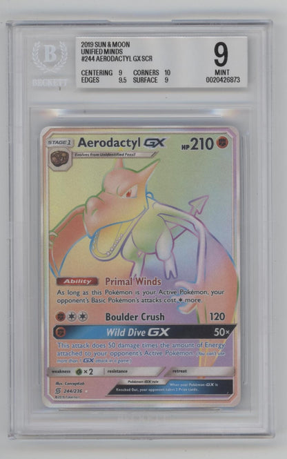 Aerodactyl GX Pokemon Unified Minds #244 Beckett 9