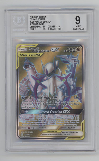 Arceus & Dialga & Palkia GX Pokemon Cosmic Eclipse #220 Beckett 9