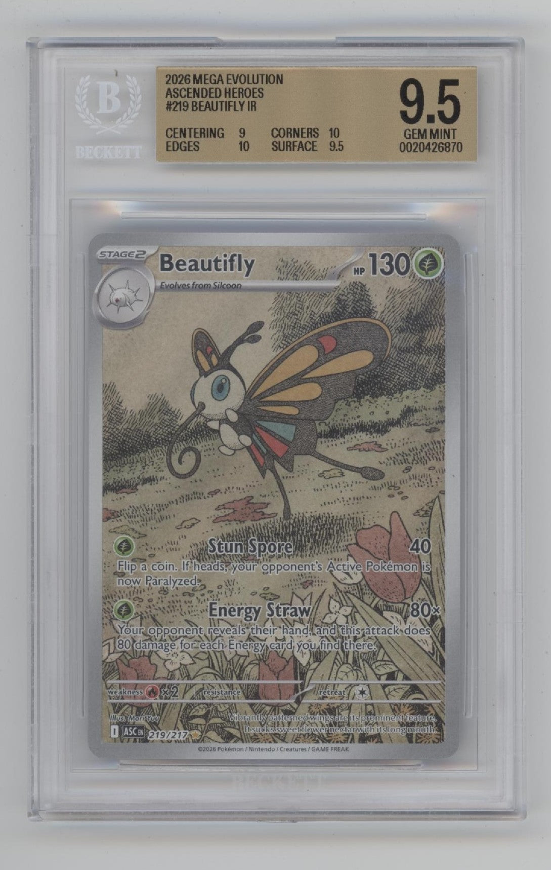 Beautifly Pokemon Ascended Heroes #219 Beckett 9.5