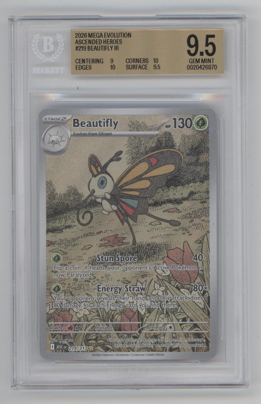 Beautifly Pokemon Ascended Heroes #219 Beckett 9.5