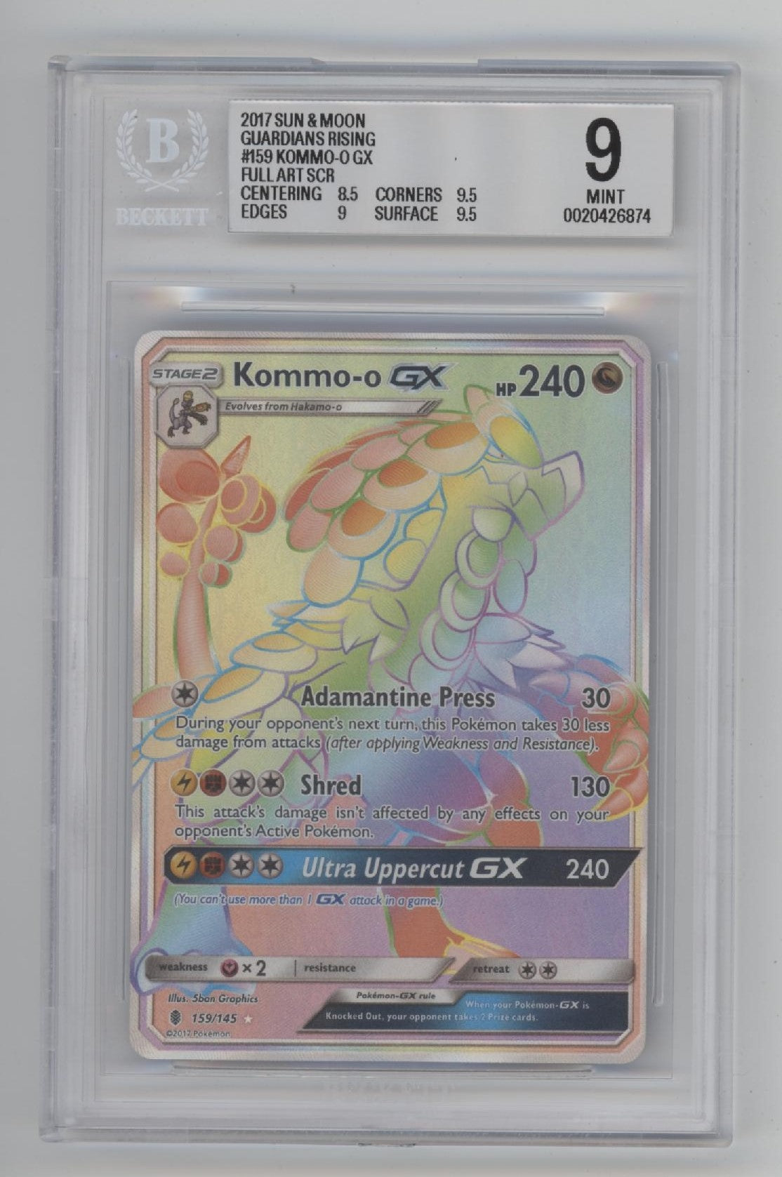 Kommo-o GX Pokemon Guardian Rising Full Art #159 Beckett 9