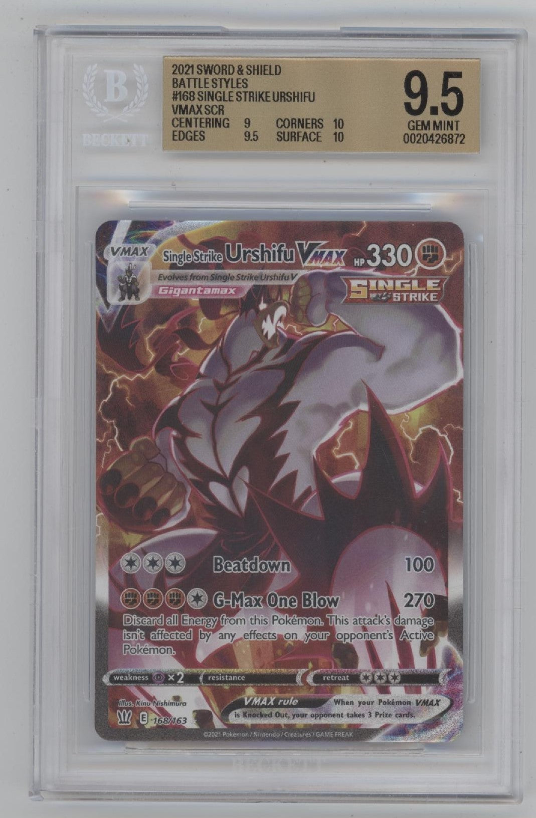Single Strike Urshifu VMAX Pokemon Battle Styles #168 Beckett 9.5