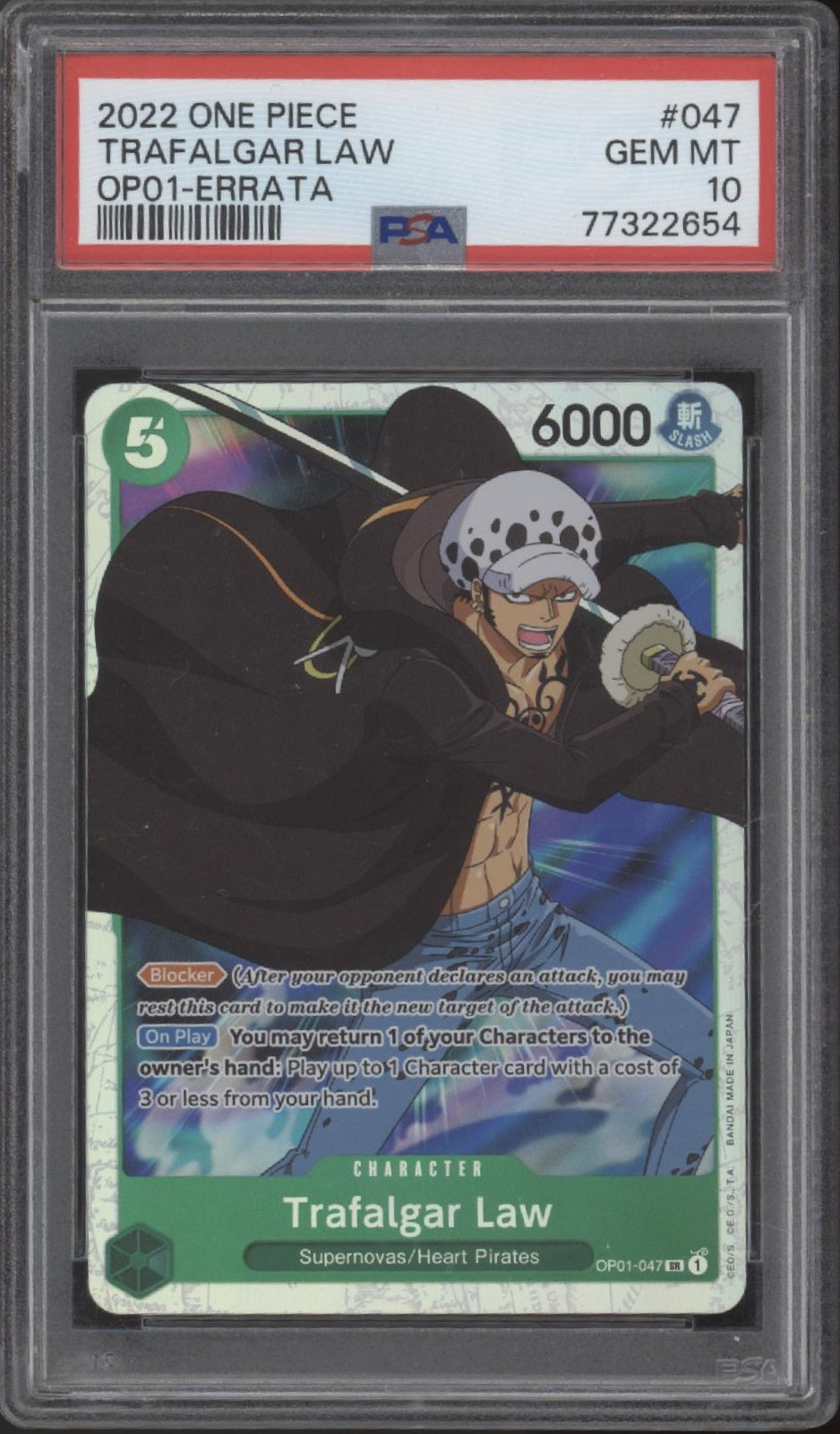 Trafalgar Law One Piece Card Game OP01 Errata #047 PSA 10