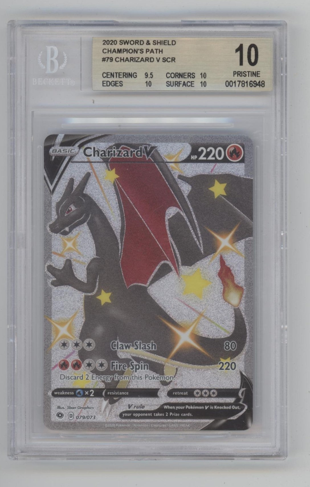 Charizard V Pokemon Champion's Path #79 Beckett 10 Pristine #2