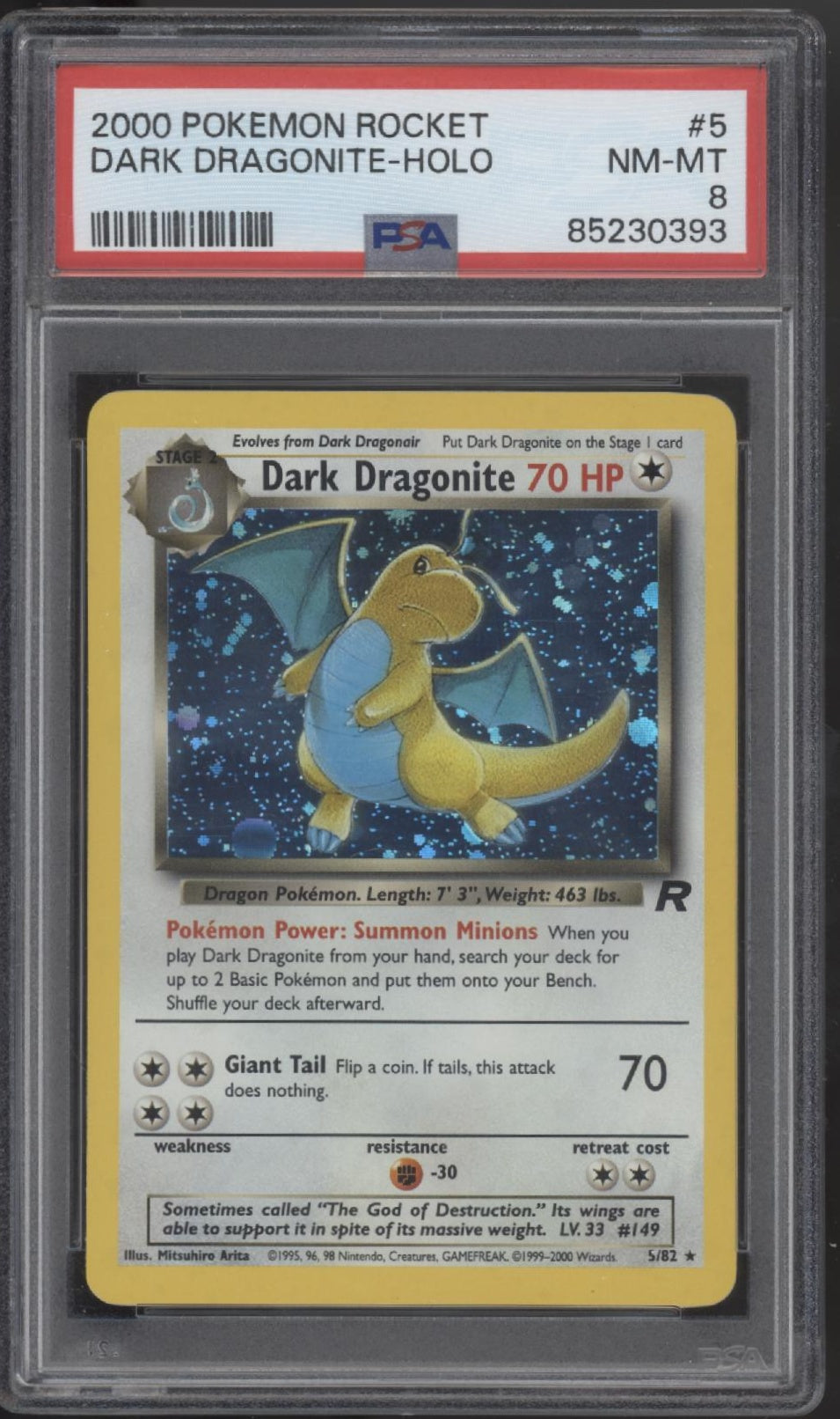 Dark Dragonite Pokemon Team Rocket Holo #5 PSA 8