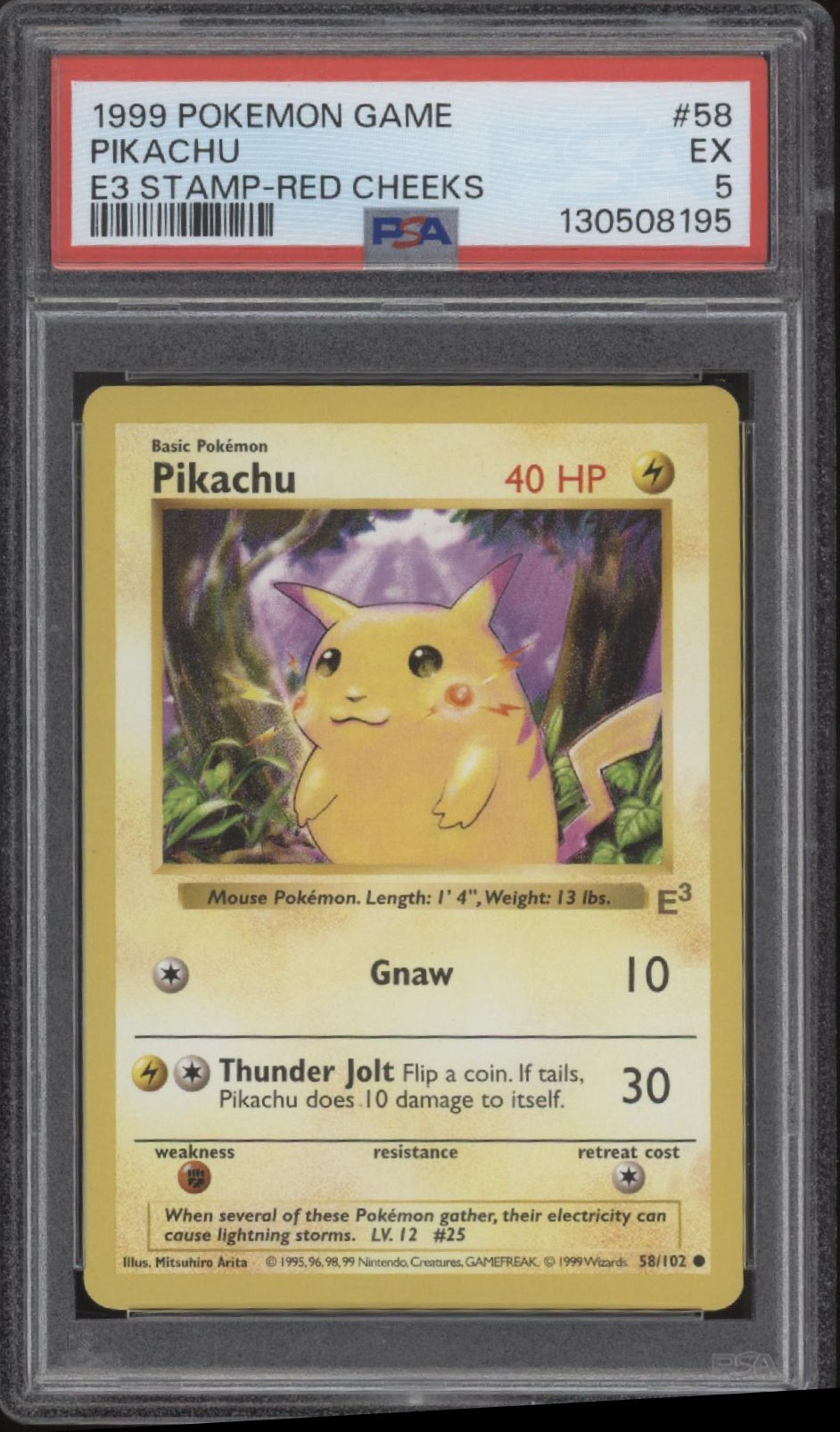 Pikachu Pokemon Base Set E3 Stamp Red Cheeks #58 PSA 5