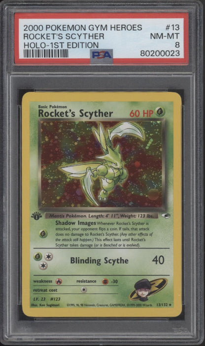 Rocket's Scyther Pokemon Gym Heroes Holo 1st Edition #13 PSA 8