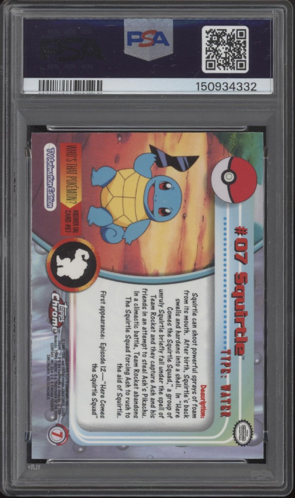 Squirtle Topps Chrome Pokemon TV #7 PSA 9