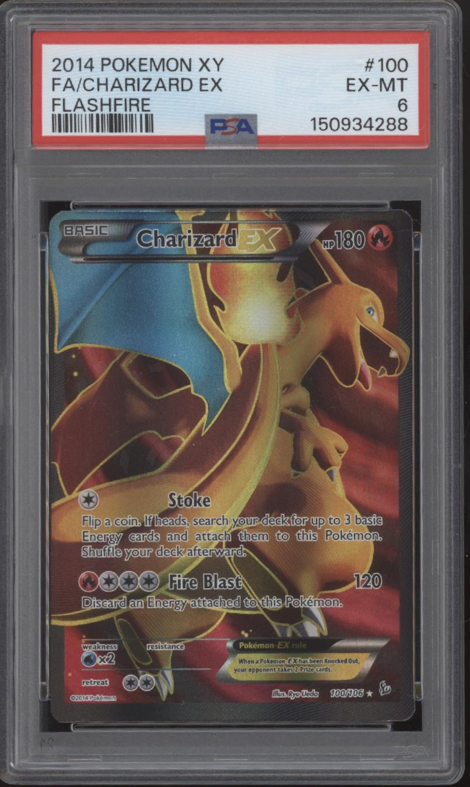 Charizard ex Pokemon Flashfire Full Art #100 PSA 6
