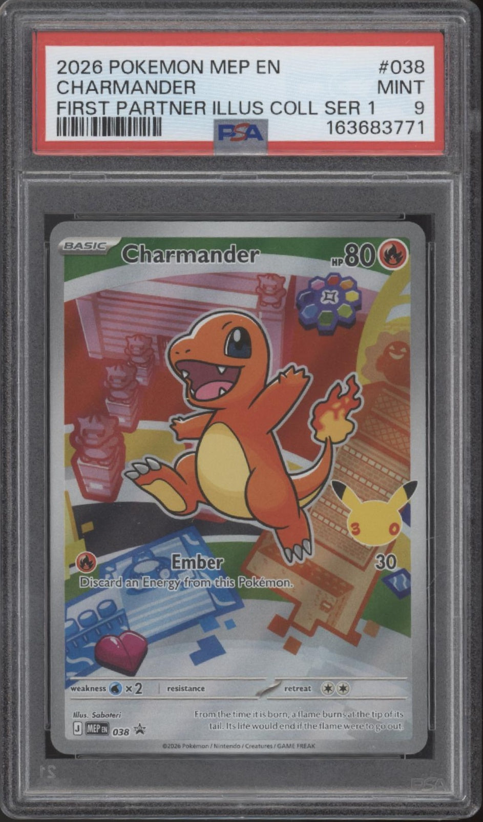 Charmander Pokemon First Partner Illustration Collection Series 1 #038 PSA 9