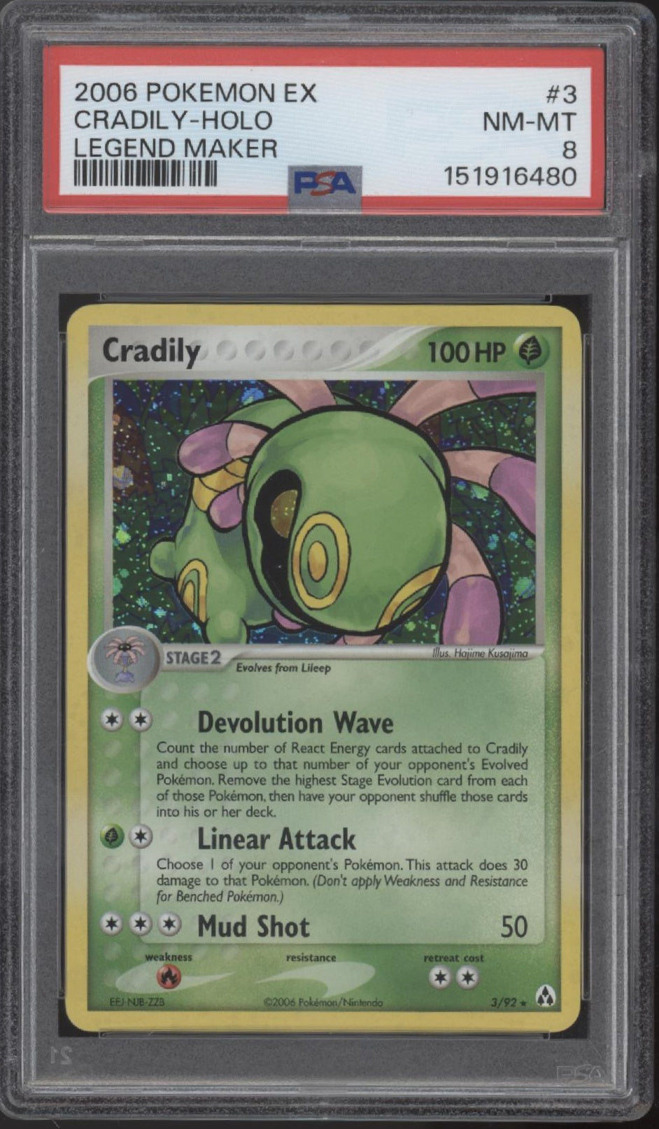 Cradily Pokemon Legend Maker Holo #3 PSA 8