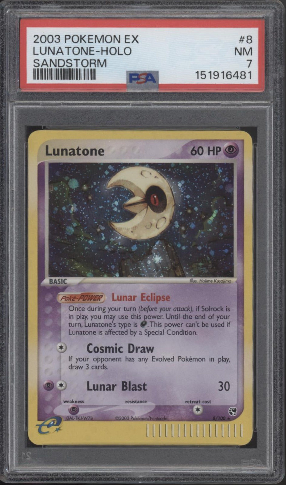 Lunatone Pokemon Sandstorm Holo #8 PSA 7