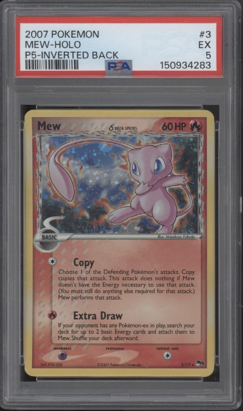 Mew Pokemon P5 Inverted Back Holo #3 PSA 5