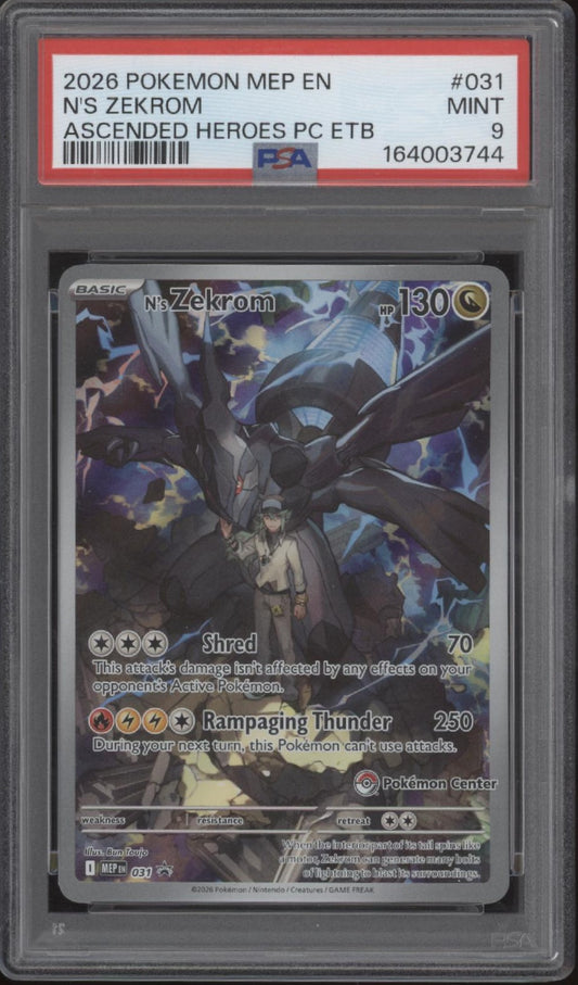 N's Zekrom Pokemon Ascended Heroes Pokemon Center Elite Trainer Box #031 PSA 9