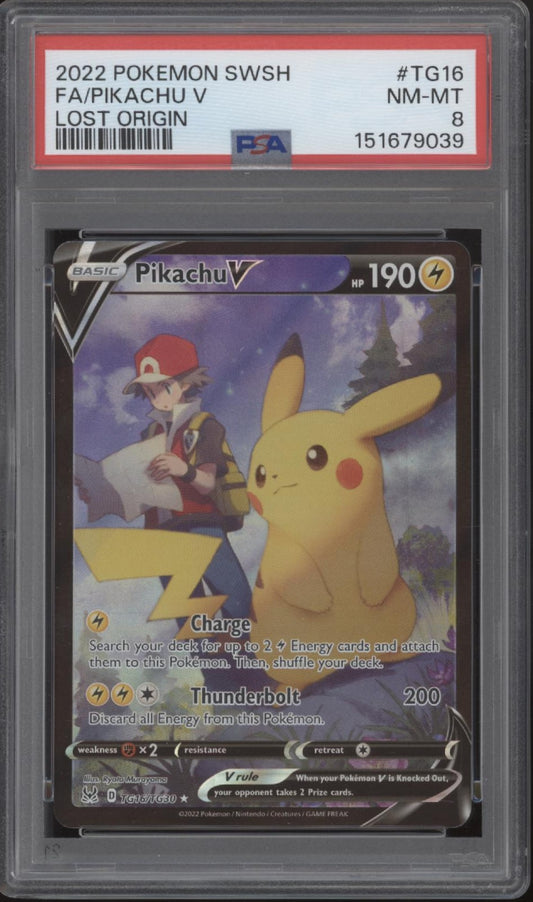 Pikachu V Pokemon Lost Origin Full Art #TG16 PSA 8