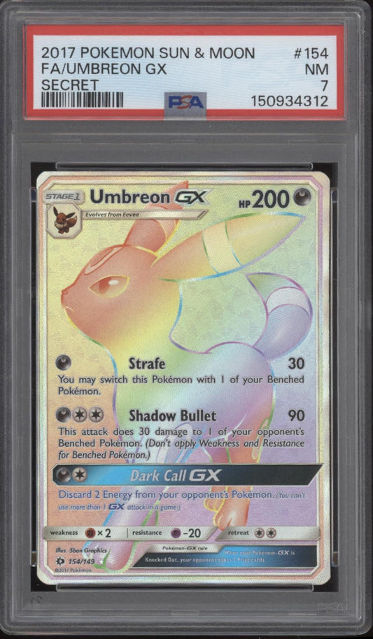 Umbreon GX Pokemon Sun & Moon Secret Full Art #154 PSA 7