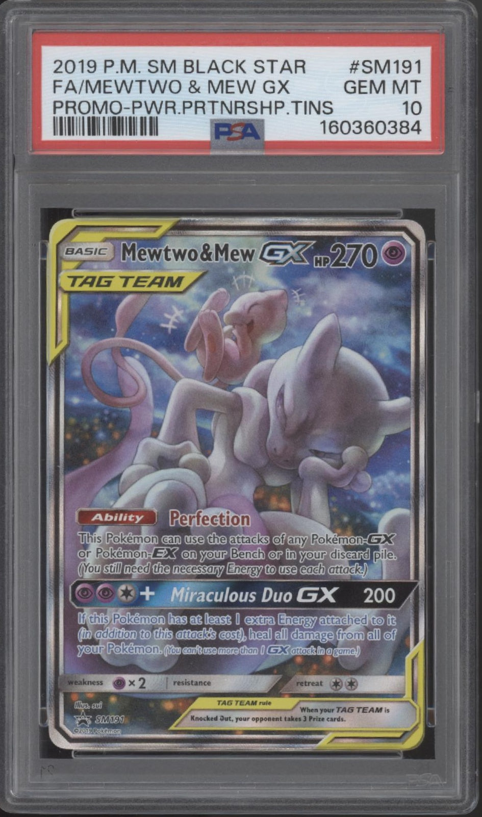 Mewtwo & Mew GX Pokemon Power Partnership Tins Promo Full Art #SM191 PSA 10