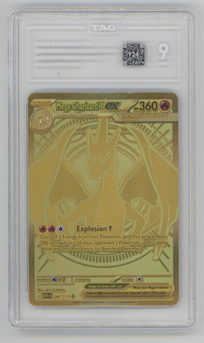 Mega Charizard Y ex Pokemon Ascended Heroes Mega Hyper Rare #294 TAG 9