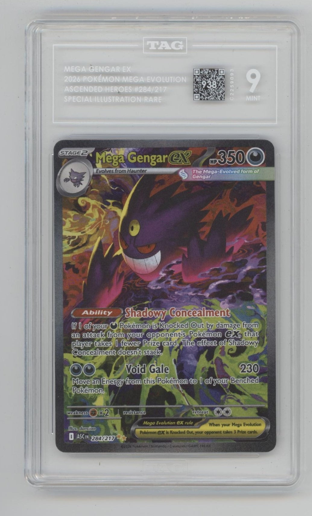 Mega Gengar ex Pokemon Ascended Heroes Special Illustration Rare #284 TAG 9