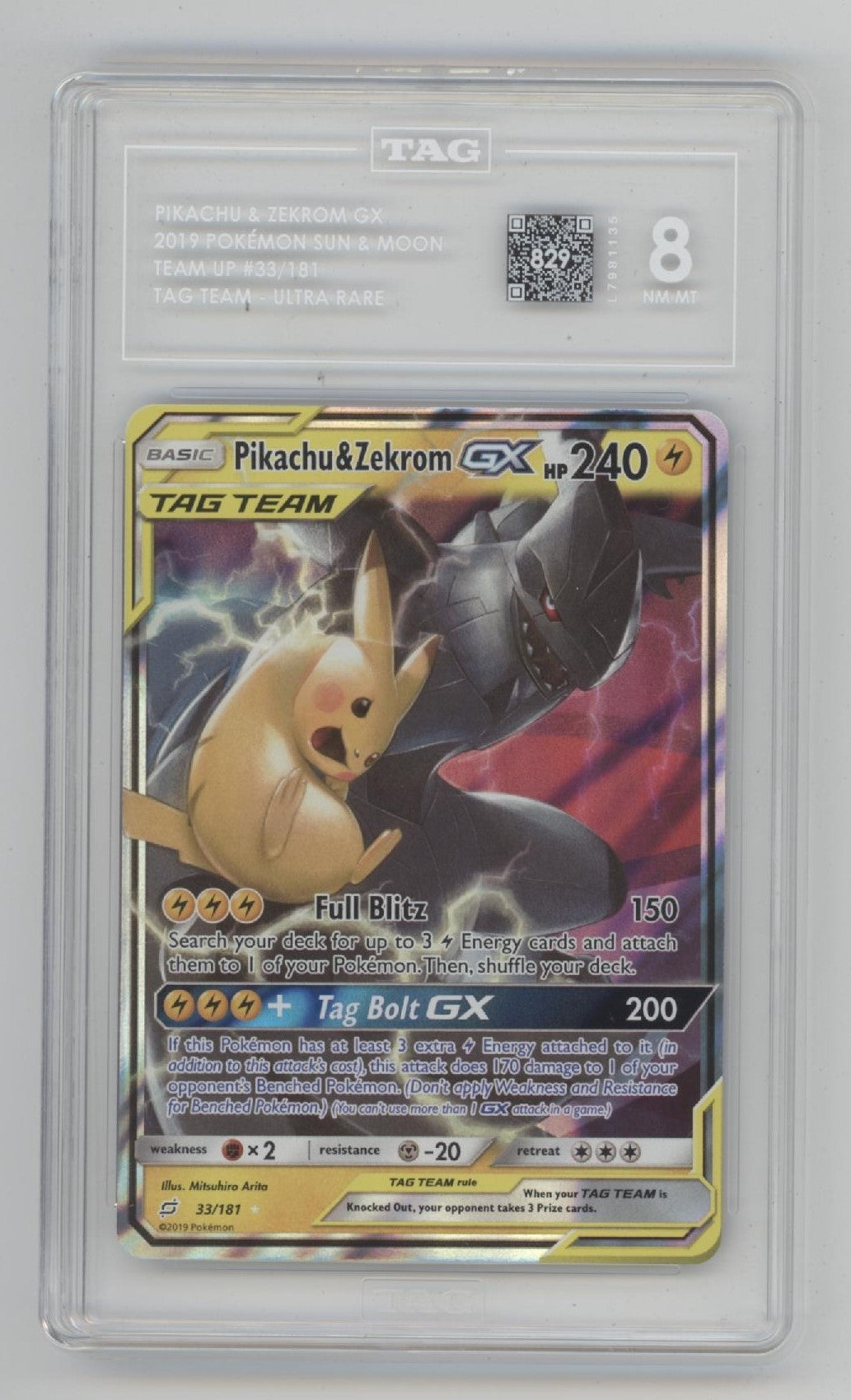 Pikachu & Zekrom GX Pokemon Tag Team Team Up Ultra Rare #33 TAG 8