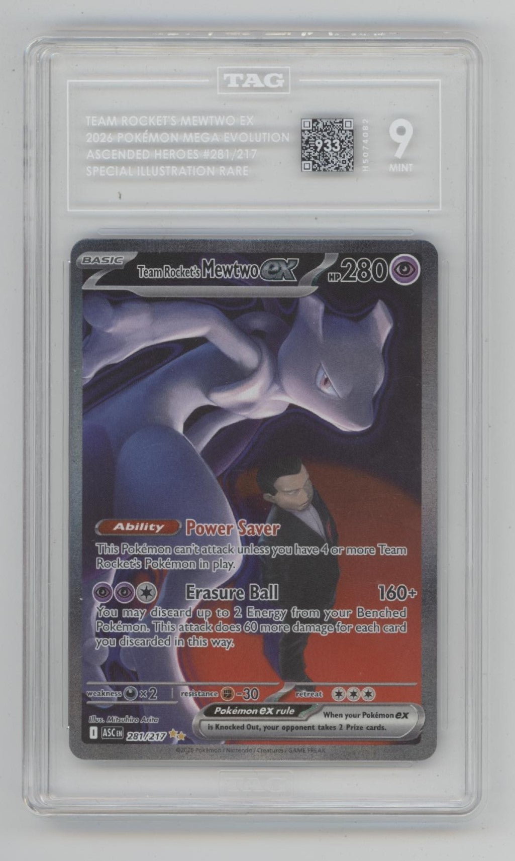 Team Rocket's Mewtwo ex Pokemon Ascended Heroes Special Illustration Rare TAG 9