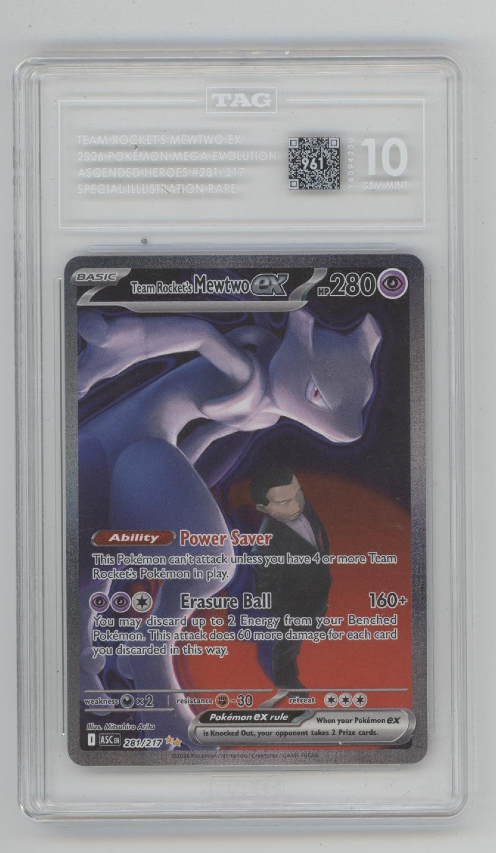 Team Rocket's Mewtwo ex Pokemon Ascended Heroes Special Illustration Rare TAG 10