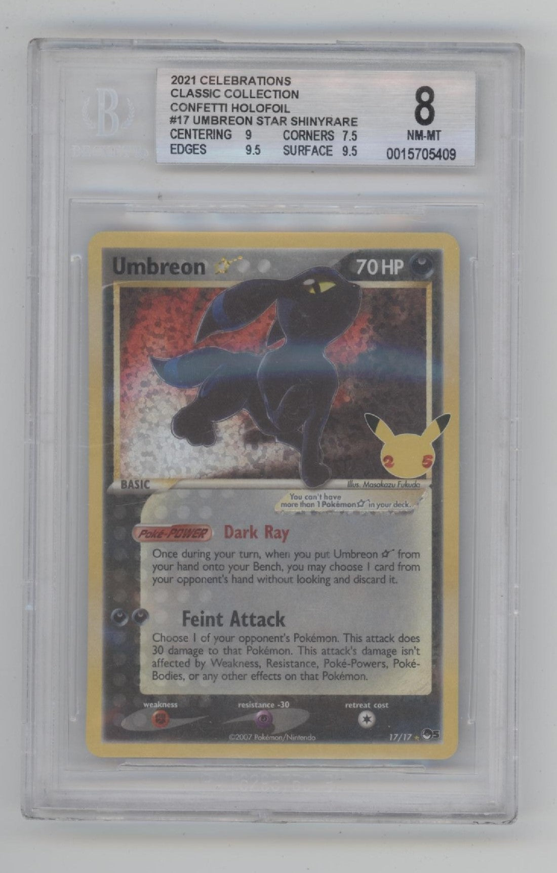 Umbreon Gold Star Pokemon Celebration Classic Collection Confetti Foil Beckett 8
