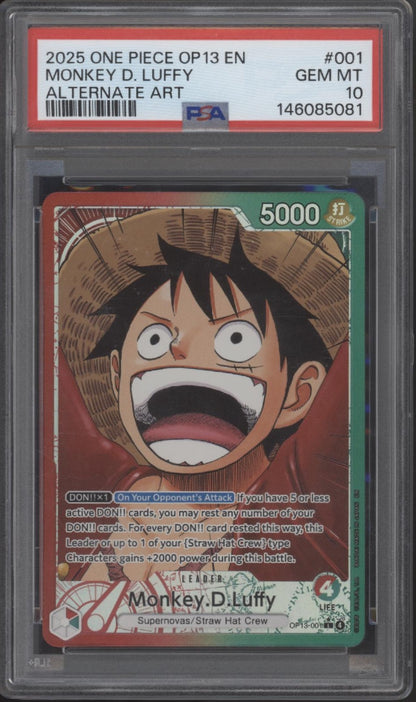 Monkey D Luffy One Piece Card Game OP13 Alternate Art #001 PSA 10