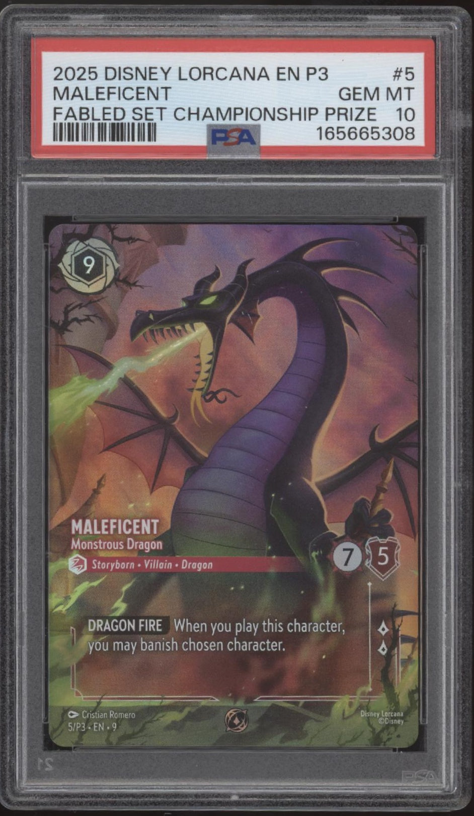 Maleficent Monstrous Dragon Disney Lorcana Fabled Set Championship Prize PSA 10