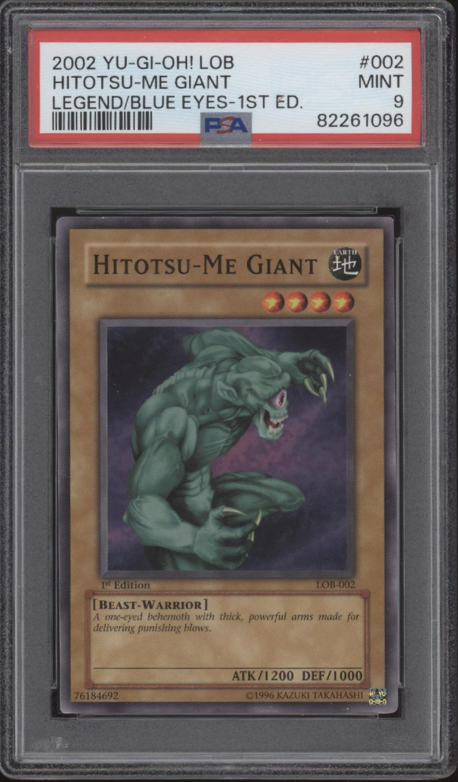 Hitotsu-Me Giant Yu-Gi-Oh! LOB 1st Edition #002 PSA 9