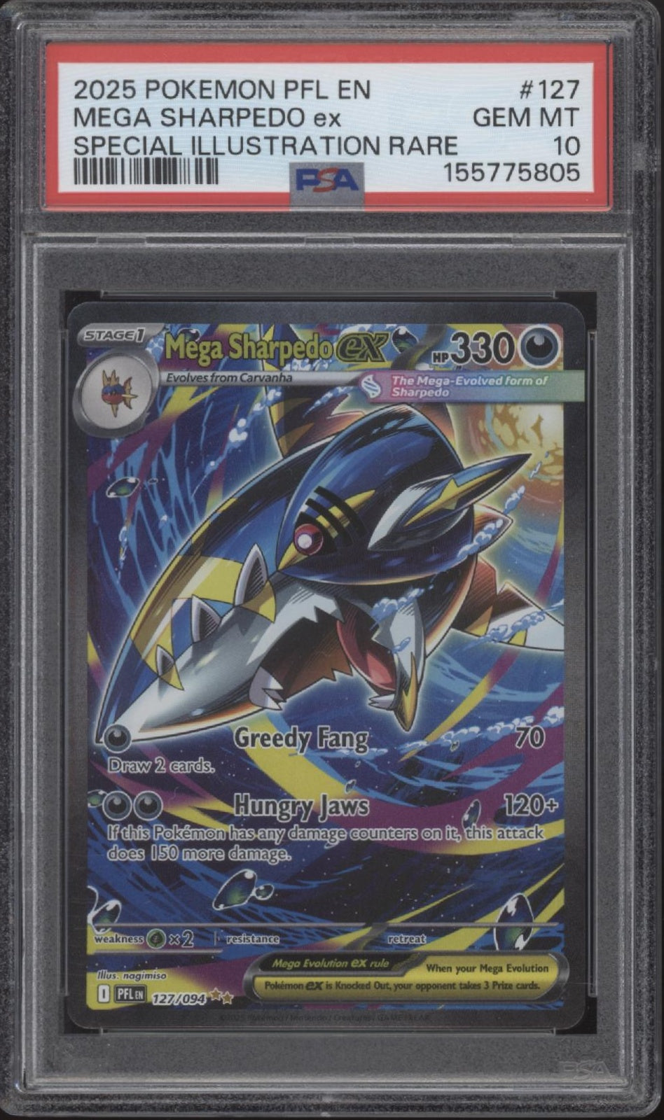 Mega Sharpedo ex Pokemon Phantasmal Flames Special Illustration Rare #127 PSA 10