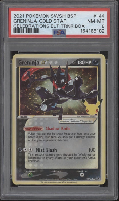 Greninja Gold Star Pokemon Celebrations Elite Trainer Box #144 PSA 8