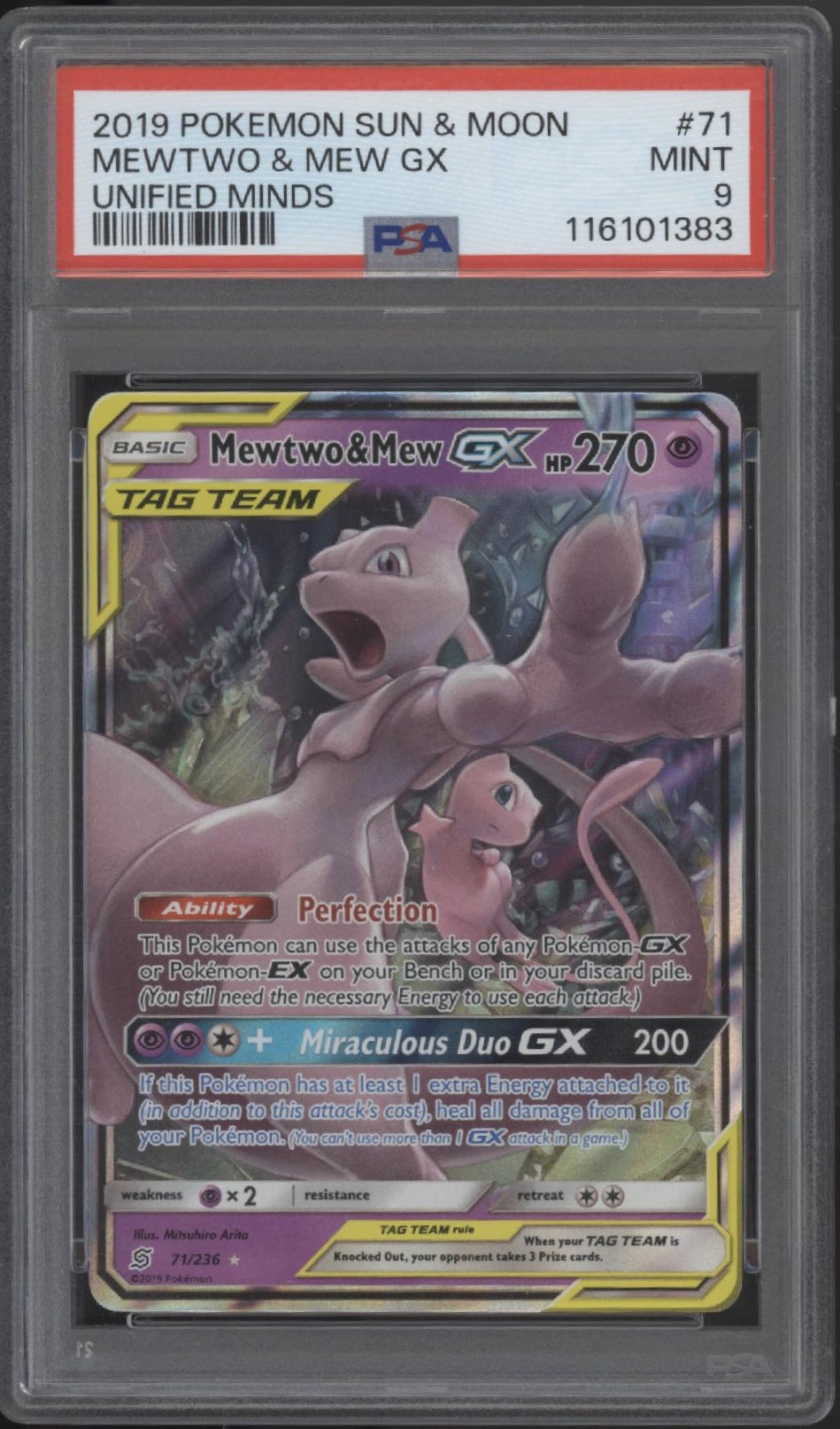 Mewtwo & Mew GX Pokemon Unified Minds #71 PSA 9