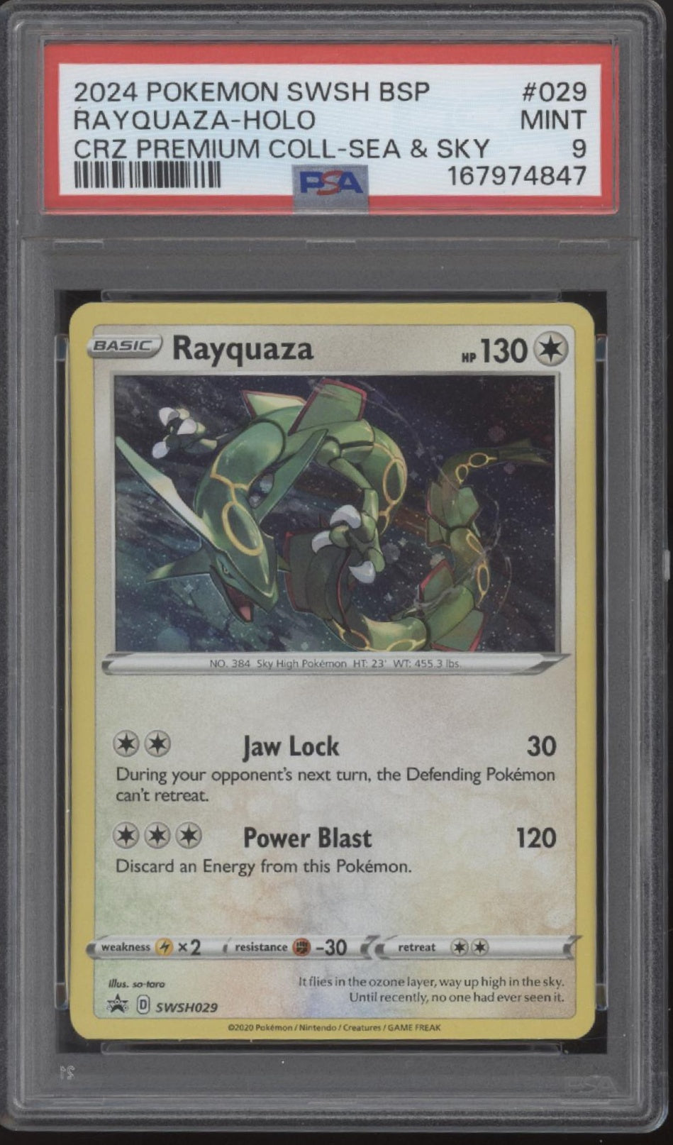 Rayquaza Pokemon Crown Zenith Premium Collection Sea & Sky Holo #029 PSA 9