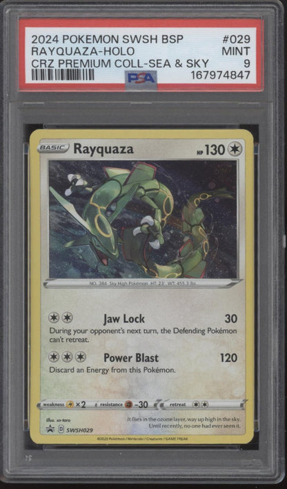 Rayquaza Pokemon Crown Zenith Premium Collection Sea & Sky Holo #029 PSA 9